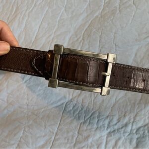 Ostrich Leather Belt with Heavy Silver Tone Buckle